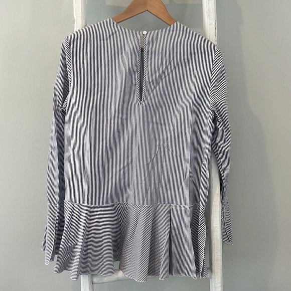 Theory pinstripe Lexandra peplum ruffle long sleeve tunic large - Picture 8 of 9